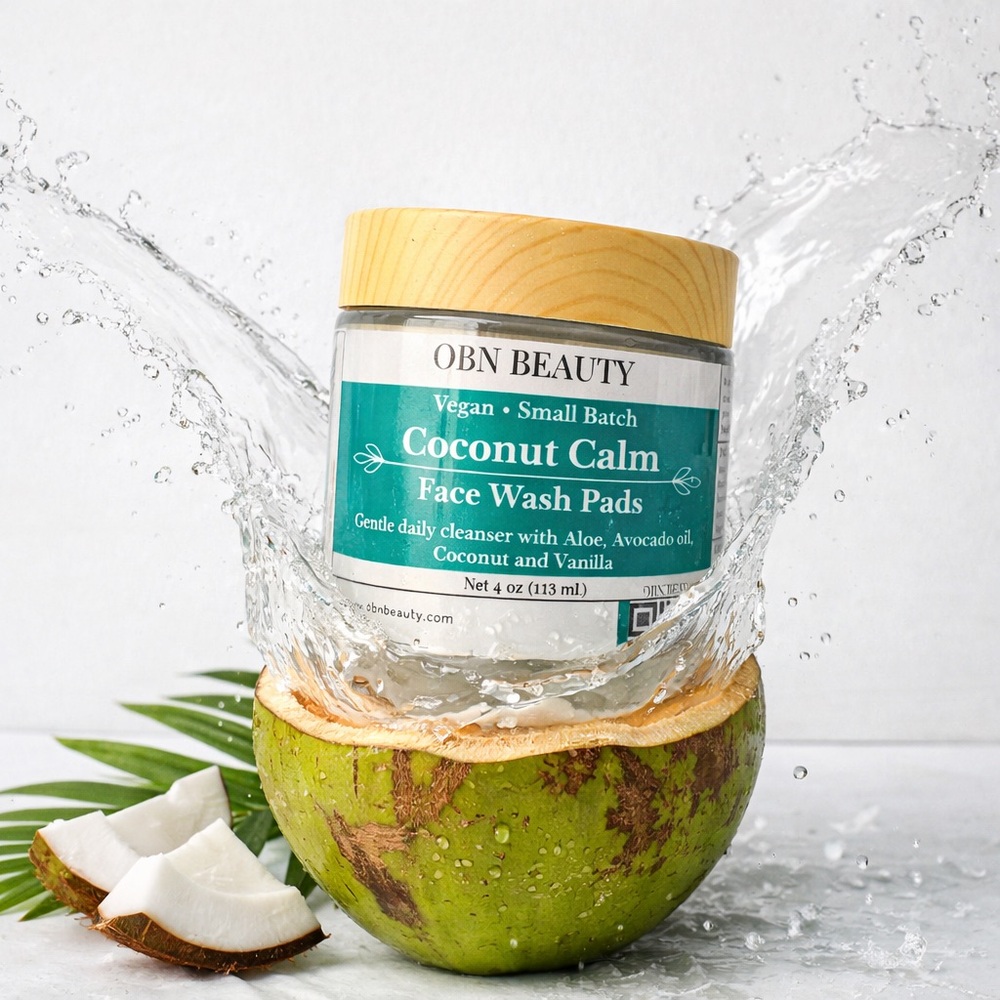 Coconut Calm Face Wash 4oz Jar w/ 15 ct Presoaked Exfoliating Cotton Pads - Picture 3 of 8